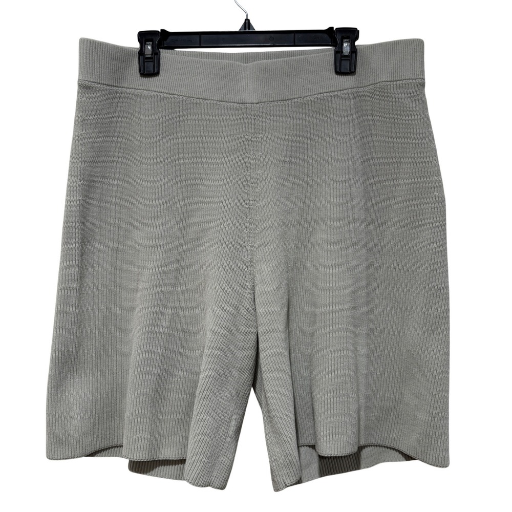 COS Bermuda Ribbed Knit‎ Sweater Shorts Sage Green Cotton Blend Womens Large L